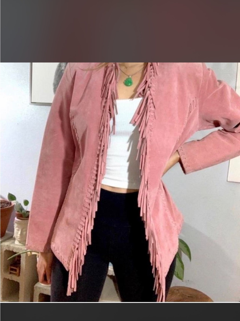 Vintage Pink Fringed Leather Jacket